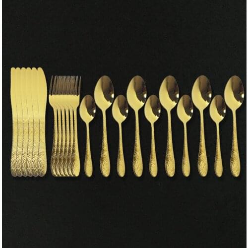 24PCS Gold Dinnerware Set Fork Tea Spoon Knife Kitchen atware FlCutlery Set 18/10 Stainless Steel Luxury STableware Dinner Set