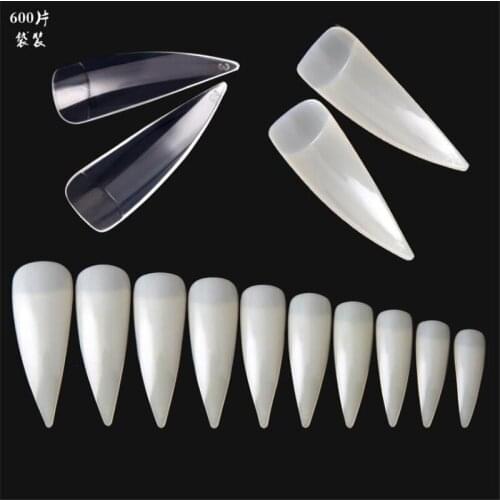 600Pcs Half Cover Nail Tips Natural/Clear Sharp French False Nails ABS Acrylic 2.2-3.7cm Long Stilettos Artificial Fake Nails H