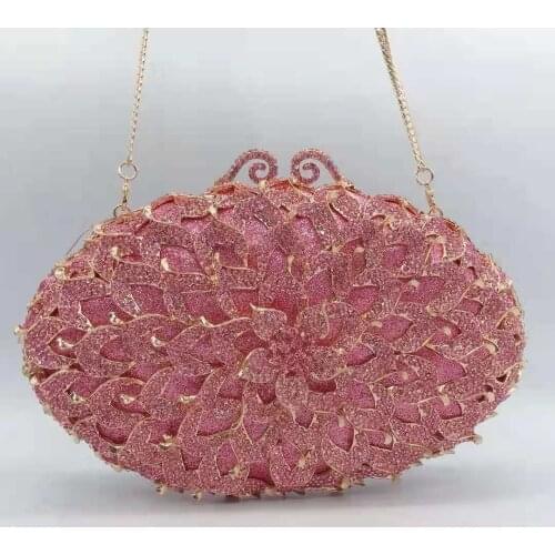 New Metal Hollow Out Pink Clutch Purse Evening Crystal Rhinestone Party Prom Handbag Luxury Small Women’s Dinner Clutches Bag