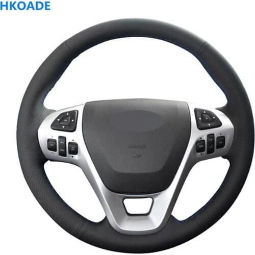 DIY HKOADE Black Stylish Genuine Leather Car Steering Wheel Cover For Ford Explorer 2011-2019 Edge 2011-2014 Taurus 2013-2019