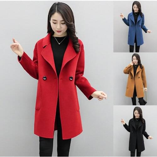 Coat Women Jackets Autumn Winter Solid Color Pocket Button Mid-length Coat Slim Overcoat Womens Clothing женская куртка 2021
