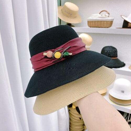 Designer Hat Fisherman Bucket Hat Satin Ribbon Female Seaside Vacation Anti-UV Summer Beach Hat Basin Cape Boinas Para Mujer