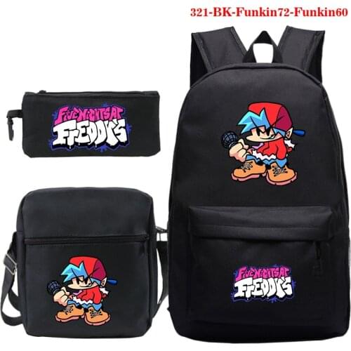 3 Pcs/Set Backpack Friday Night Funkin Backpacks Girls Boys Back to School Rucksack Pen Bags Cartoon Print Knapsack for Children