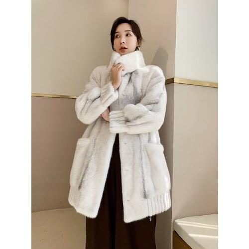 New Winter Womens Real Mink Whole Fur Coat Natural Mink Fur Overcoats