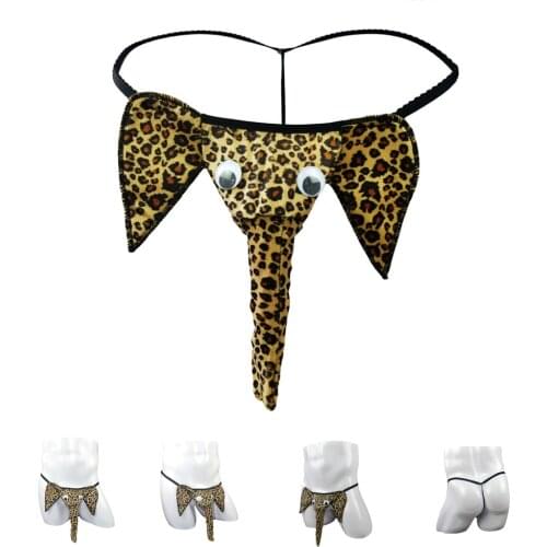 Male three-dimensional small Leopard thong g string sexy mens Elephant nose penis pouch ZJH022