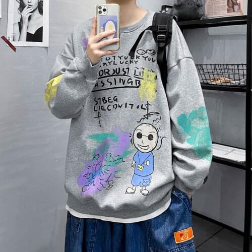 Oversized Crewneck Sweatshirt Men Spring Solid Hip Hop Japanese Streetwear Pullovers Men Sweatshirts Male