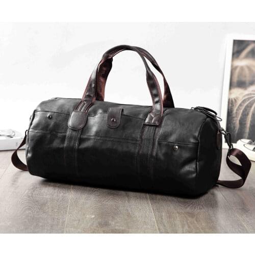 Vintage Bucket Travel Bag Men Waterproof PU Leather Handbag Messenger Bag Male Barrel Business Office Laptop Tote Oil Wax Casual