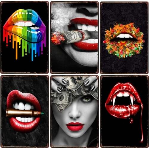 Vintage Sexy Mouth Thick Lips Metal Tin Sign Plaque Retro Metal Poster Bar Pub Club Home Decorative Iron Painting Metal Plate