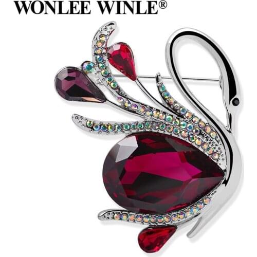 Wonlee Winle TOP Quality Full Rhinestone Austria Crystal Swan Brooches for Women Fashion Jewelry