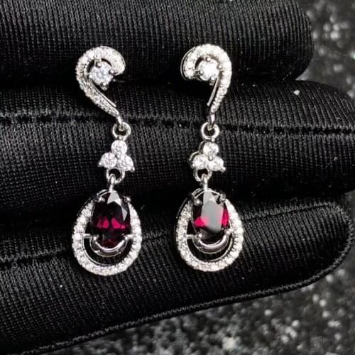 Uloveido Certified Garnet Stud Earrings Women, 925 Sterling Silver Wedding Jewelry Wedding, 4*6mm Velvet Box Certificate FR155