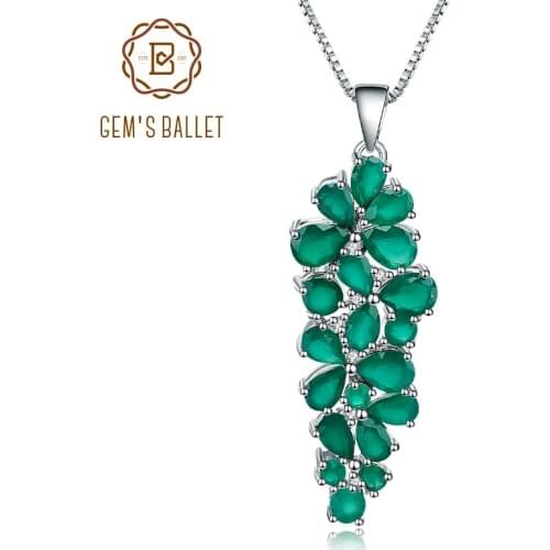 GEMS BALLET 8.22Ct Natural Green Agate Onyx Gemstone Pendant Necklace 925 Sterling Silver Fine Jewelry For Women Wedding