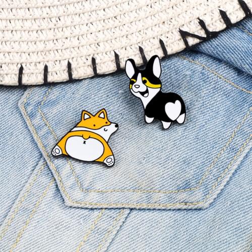 Hot Lapel pins Creative Corgi Dog Brooches women Hat Pin Mens Jackets Backpack Badge for dog mom enamel Metal Brooch Jewelry