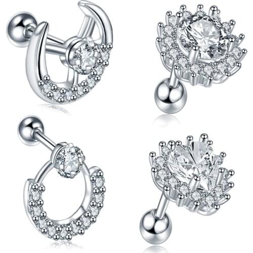 1PC Steel Lip Stud Ring CZ Gem Ear Tragus Cartilage Piercing Oreja Ear Stud Helix Moon Heart Earrings Piercing Sexy Girl Jewelry