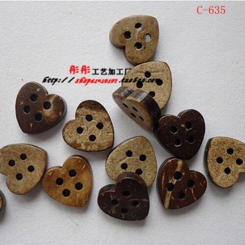 12mm,heart shaped coconut shell button, 100pcs/lot, C635
