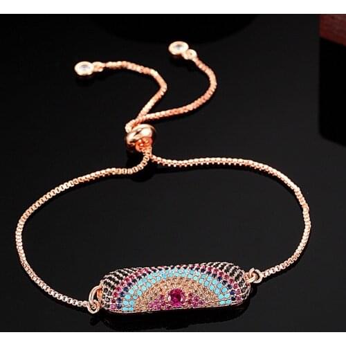 12pcs/lot Wholesale Cubic Zircon Adjustable bracelet Hamsa evil eye Bracelets For Women Brand Gold-color Pulseira mujer