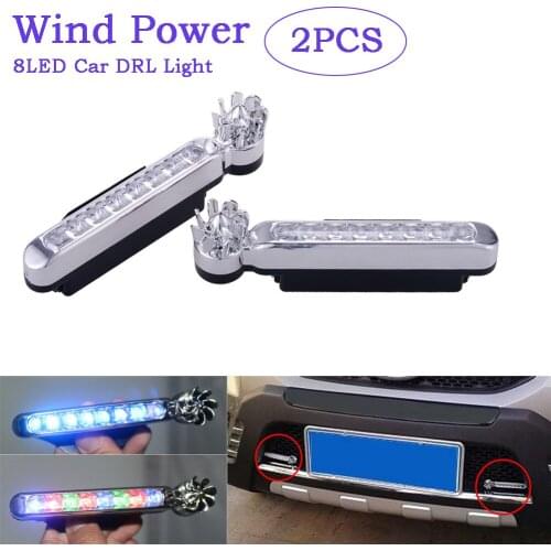 2X Wind Powered Car DayTime Running Lights 8LED Rotation Fan Daylight No Need External Power Supply Auto Decorative Lamp DRL Led