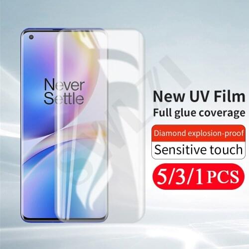 5/3/1Pcs full cover UV tempered glass for Oneplus 9 pro 7 7T 8 pro protective film UV Glass phone screen protector smartphone HD