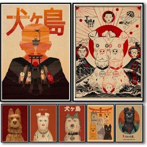 50 Designs Wes Anderson Movie Isle of Dogs Kraftpaper Poster Artwork Fancy Wall Sticker for Coffee House Bar