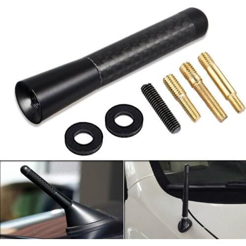 3" Black Universal Carbon Fiber Screw Aluminum Alloy Metal Short Car Radio Signal Aerial Antenna Roof Short Stubby Mast Kit