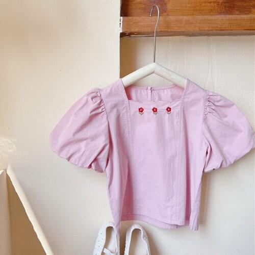 Korean Style New Summer Baby Girls Blouses Lantern Sleeve Embroidery Floral Tops Toddlers Kids Princess Shirts