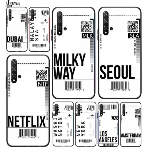 Fashion Travel Air Ticket for Huawei Honor 30 20 10 9S 9A 9C 9X 8X MAX 10 9 Lite 8A 7C 7A Pro Silicone Black Silicone Phone Case