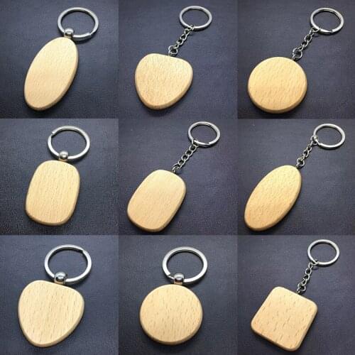 1pc Blank Round Rectangle Wooden Key Chain DIY Promotion Wood keychains Key Tags Promotional Gifts