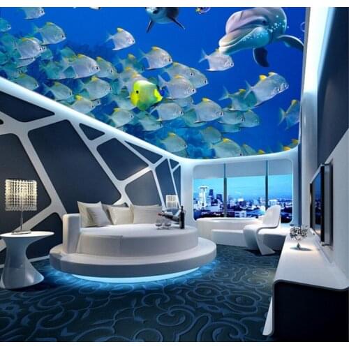Deep sea fish dolphins living room bedroom ceiling mural for kids room