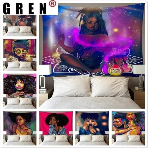 GREN Tapestry Fashion African Women Wall Hanging Mural Background Wall Rugs Beach Towel Fabric Blanket Dorm Living Home Decor