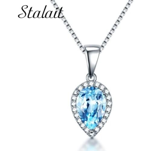 Big Blue Crystal Necklaces & Pendants Stone Silver Color Elegant Water Drop Charm Jewelry For Women Birthday Gift