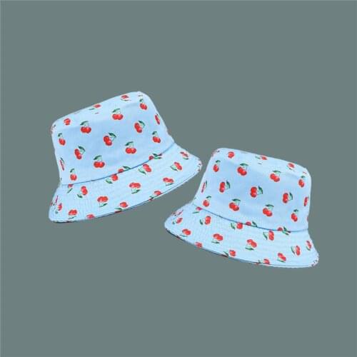 Cotton Sweet Cherry Bucket Hat Fisherman Hat Outdoor Travel Hat Sun Cap Hats for Men and Women 56