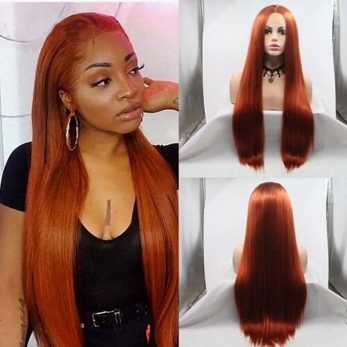 Baicheng Orange Ginger Brazilian Lace Front Synthetic Hair Wigs For Women Straight Lace Front Wig T Part Lace Frontal Wig
