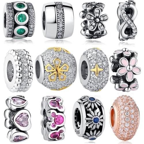 Authentic Real 925 Sterling Silver Daisy Flower Leaf Heart Spacer Beads Fit Original Authentic Charm Bracelet Authentic Jewelry