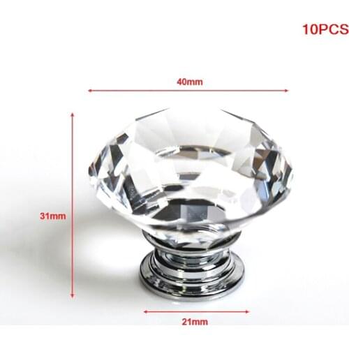 10pcs/lot 40mm Transparent Clear Diamond Shape Crystal Glass Pull Handle Cupboard Cabinet Drawer Door Furniture Knob
