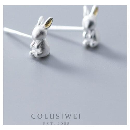Colusiwei Cute Rabbit Stud Earrings for Women Girls Pink Lovely Animal Ear Studs Authentic 925 Sterling Silver Jewelry Kids Gift
