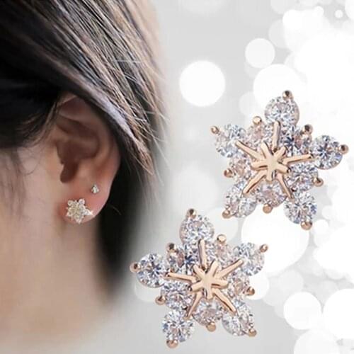 Stud Earring New Hot Sell Trendy Super Shiny Zircon Ice Flower Earrings for Women Wholesale Jewelry for gift