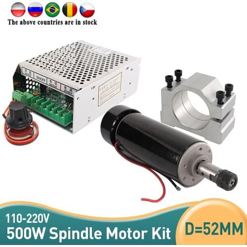 Spindle Motor chuck CNC 500W Spindle Motor + 52mm clamps + Power Supply ER11 speed governor For 3D Printer Monitor Equipment