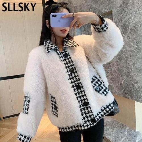 SLLSKY Elegant Patchwork Faux Fur Coat Women 2020 Winter New Warm Soft Single Breasted Fur Jacket Female Plush Loose Overcoat