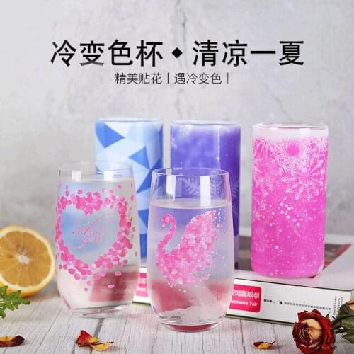 Color-changing Glass Water Cup Breakfast Milk Cup Handle Transparent Simple Cold Color-changing Water Cup Juice Milk Cup