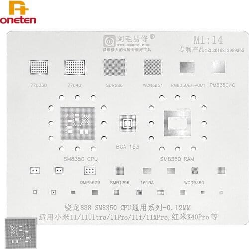 AMAOE MI14 BGA Reballing Stencil For Xiaomi 11/U/Pro Redmi K40Pro/SM8350/CPU Steel Mesh Repair Tools