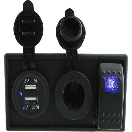 DC 12V Waterproof Dual USB Port Charger Socket power outlet Outlet with 5 pin ON/OFF rocker switch control panel