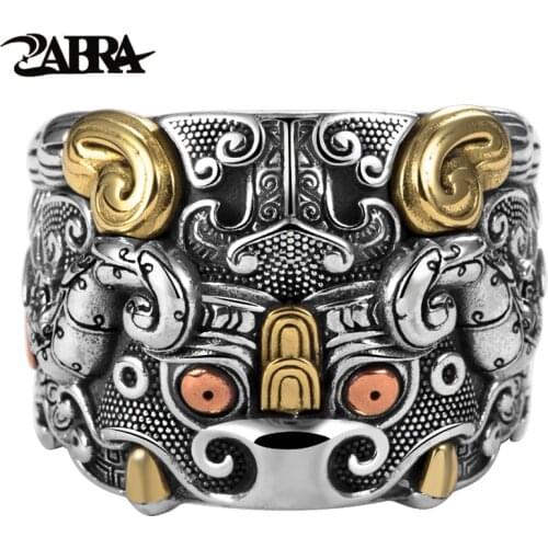 ZABRA Openning Men Ring 925 Sterling Silver Brave Troops Vintage Hip Hop Rock Rings For Mens Size 9-11