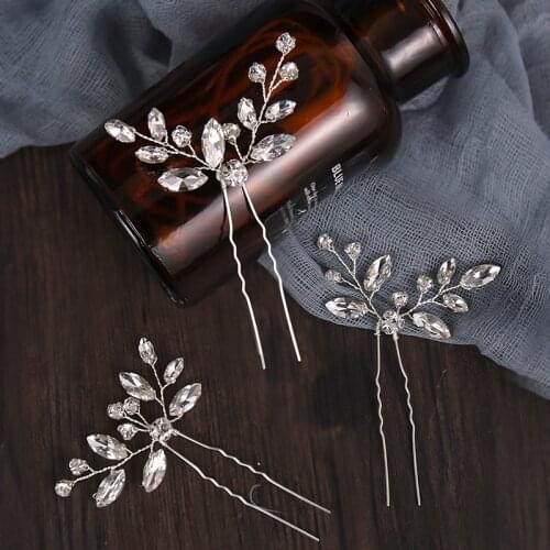 Fashion Silver Color Design Head Jewelry Rhinestone Hairpins Stick Crystal Bridal Hair Accessories Women Wedding Hair Clip