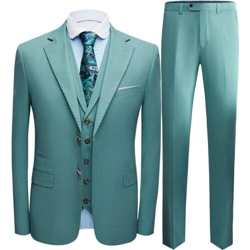 Green Blue Groom Tuxedos Notch Lapel Mens Suits Turquoise Bridegroom Wedding Dinner Best Man Suits 3PCS (Jacket+Pants+Vest)