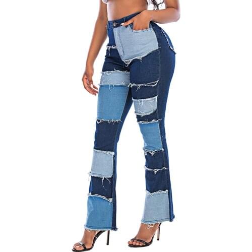 Patch Flare Jeans Women Stretch High Waisted Boho Bell Bottom Jeans 2020 Autumn Winter Ladies Sexy Skinny Denim Pants
