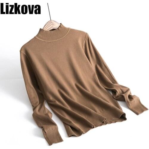 Lizkova Winter 50% Wool Tops Woman Cashmere Knitted Turtleneck Sweater 2020 Classic Soft Pullover