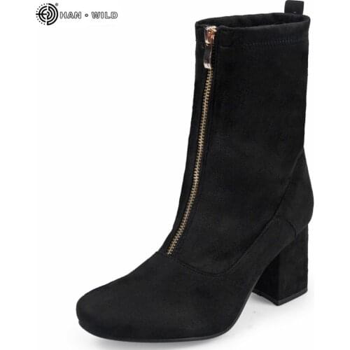 Winter Women Ankle Boots Fashion High Heel Wedge Suede Boots Autumn Ladies Casual Black Boots Womens Boots Shoes