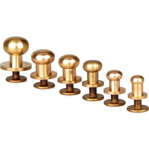 10Pcs/Set Solid Brass Rivet Round Head Button Belt Screw 5mm/6mm/7mm/8mm/9mm/10mm Studs Rotating Pacifier Nails Leather Craft