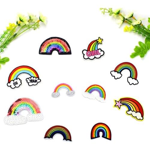 10PCS rainbow series patches applique iron on patches for clothing sewing accessories stripe patches on backpack beauty DIY