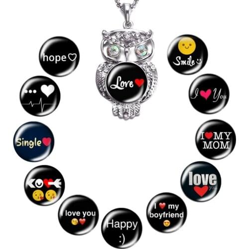 13pcs/set Snap Jewelry 1pc Metal Necklace+12pcs Snap Buttons 18mm Christmas Charms Diy Owl Pendant Women Necklace