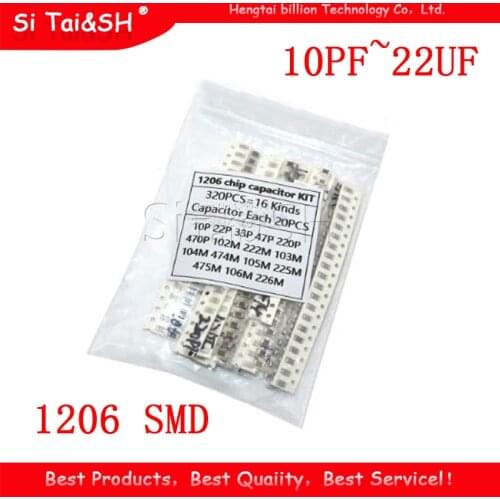 16values*20pcs=320pcs 1206 SMD Capacitor assorted kit 10pF~22uF component diy samples kit new and original